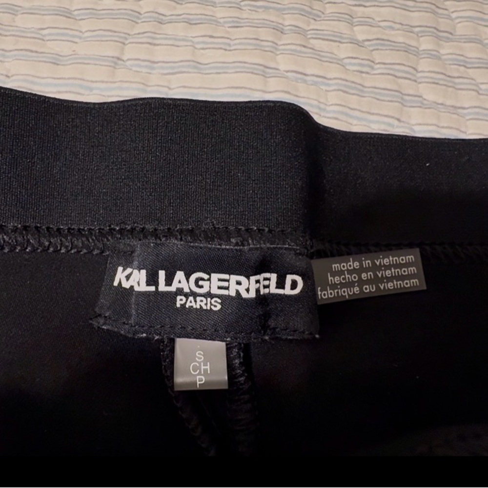 Karl Lagerfeld blk stretch pants, elastic waist, flared leg, sm, gently used - Picture 2 of 7
